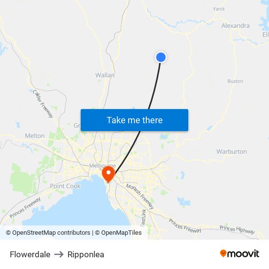 Flowerdale to Ripponlea map