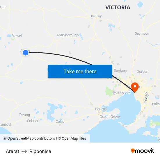 Ararat to Ripponlea map