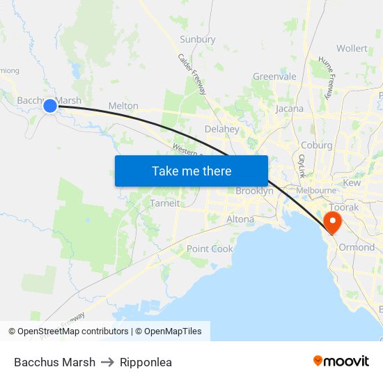 Bacchus Marsh to Ripponlea map