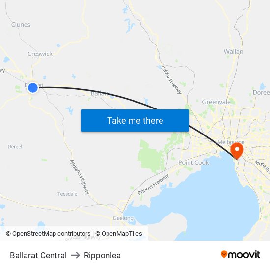 Ballarat Central to Ripponlea map