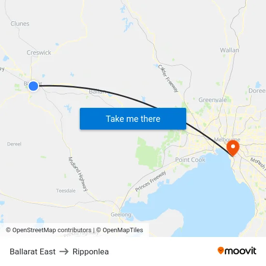 Ballarat East to Ripponlea map