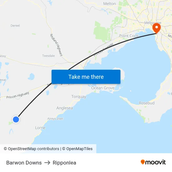 Barwon Downs to Ripponlea map