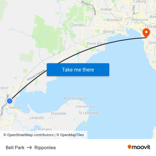 Bell Park to Ripponlea map