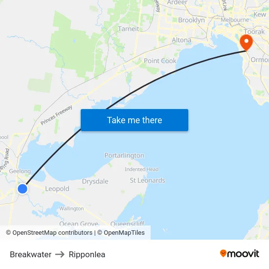 Breakwater to Ripponlea map