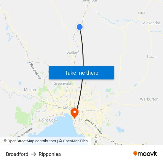 Broadford to Ripponlea map