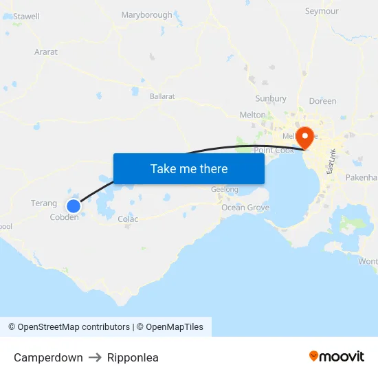 Camperdown to Ripponlea map