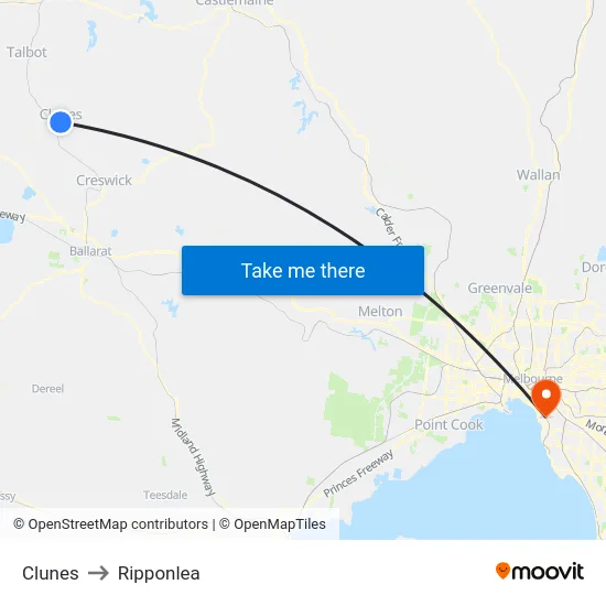 Clunes to Ripponlea map