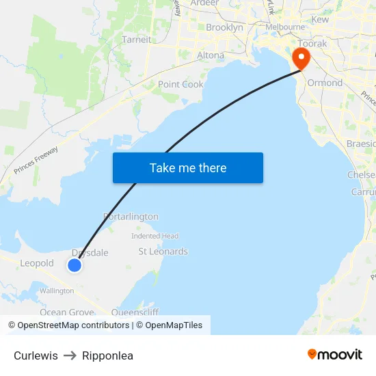 Curlewis to Ripponlea map