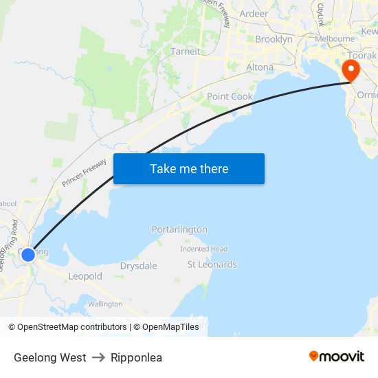 Geelong West to Ripponlea map