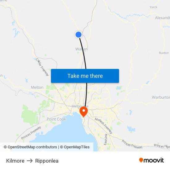 Kilmore to Ripponlea map