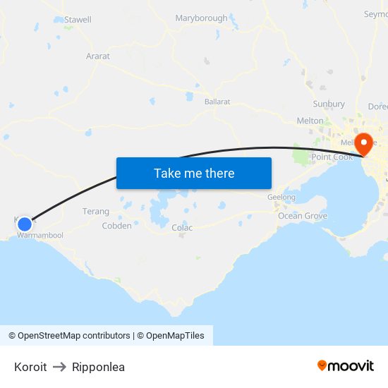 Koroit to Ripponlea map