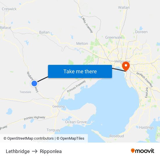 Lethbridge to Ripponlea map