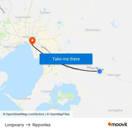 Longwarry to Ripponlea map