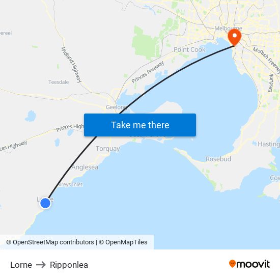 Lorne to Ripponlea map