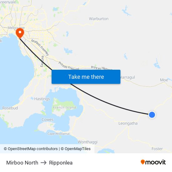 Mirboo North to Ripponlea map