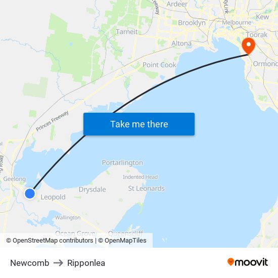 Newcomb to Ripponlea map