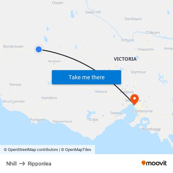 Nhill to Ripponlea map