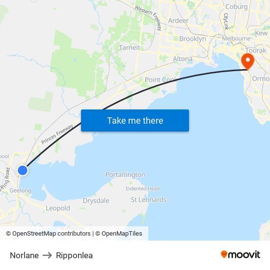 Norlane to Ripponlea map