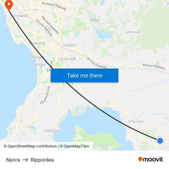 Nyora to Ripponlea map