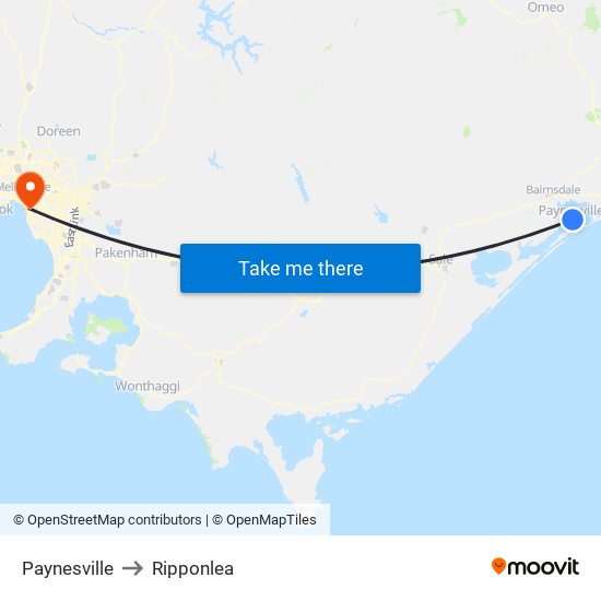 Paynesville to Ripponlea map