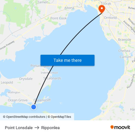 Point Lonsdale to Ripponlea map