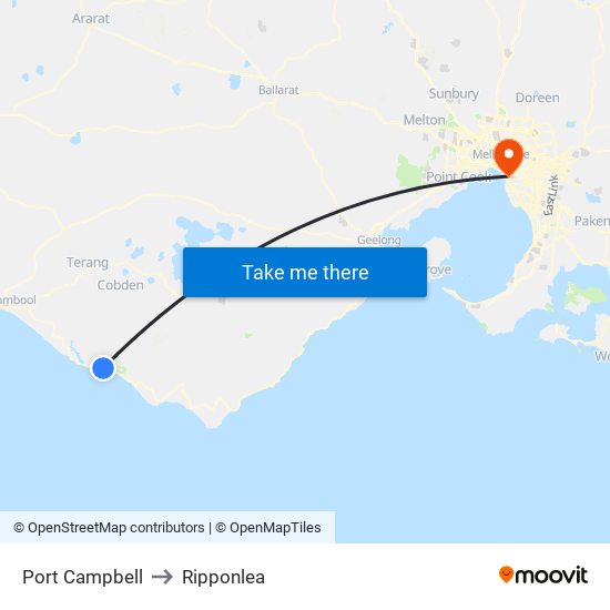 Port Campbell to Ripponlea map