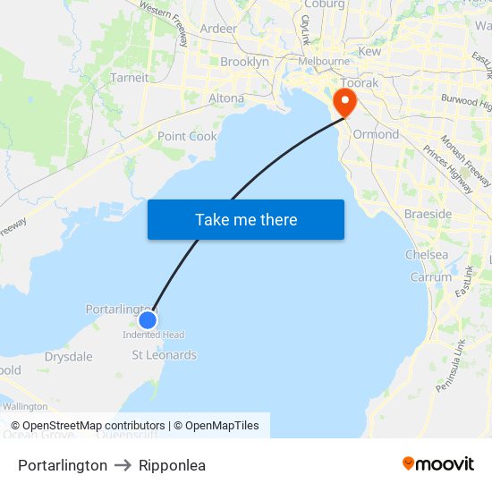 Portarlington to Ripponlea map