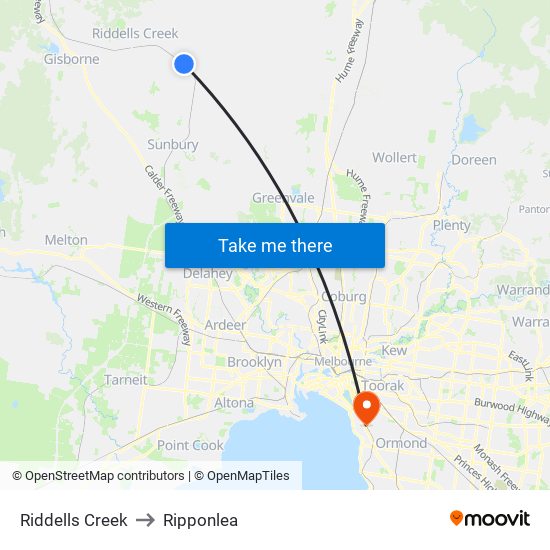 Riddells Creek to Ripponlea map