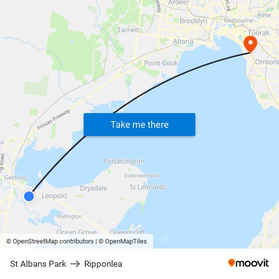 St Albans Park to Ripponlea map