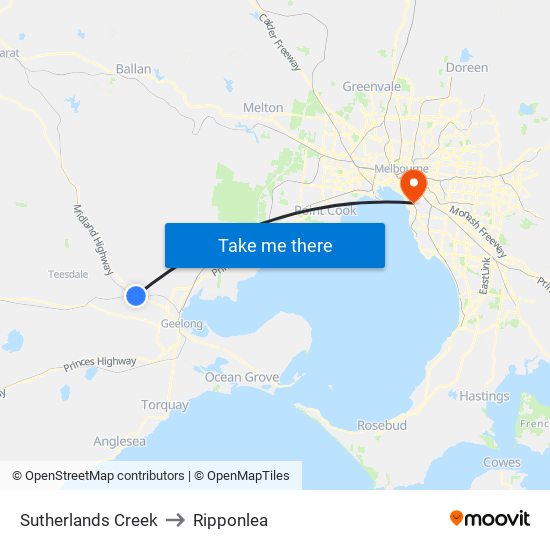 Sutherlands Creek to Ripponlea map