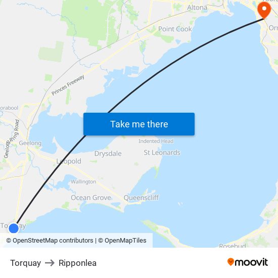 Torquay to Ripponlea map