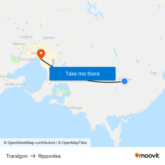 Traralgon to Ripponlea map