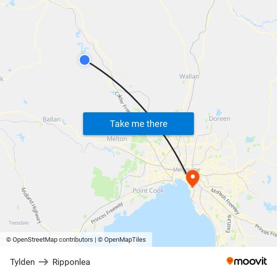 Tylden to Ripponlea map