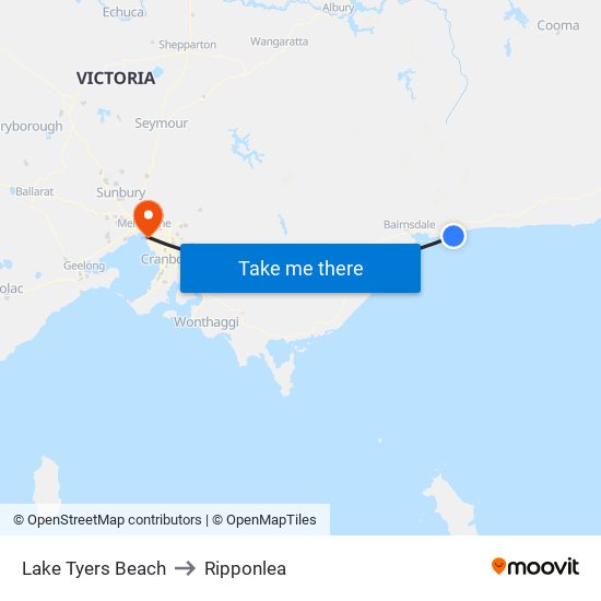 Lake Tyers Beach to Ripponlea map