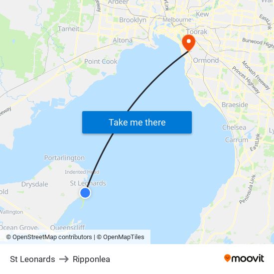 St Leonards to Ripponlea map