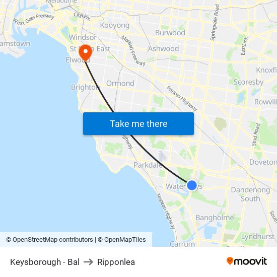 Keysborough - Bal to Ripponlea map