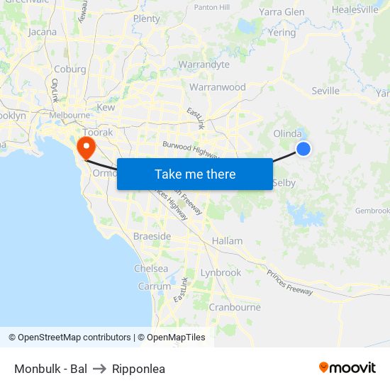 Monbulk - Bal to Ripponlea map