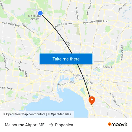 Melbourne Airport MEL to Ripponlea map