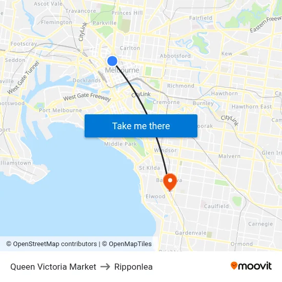Queen Victoria Market to Ripponlea map