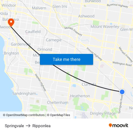 Springvale to Ripponlea map