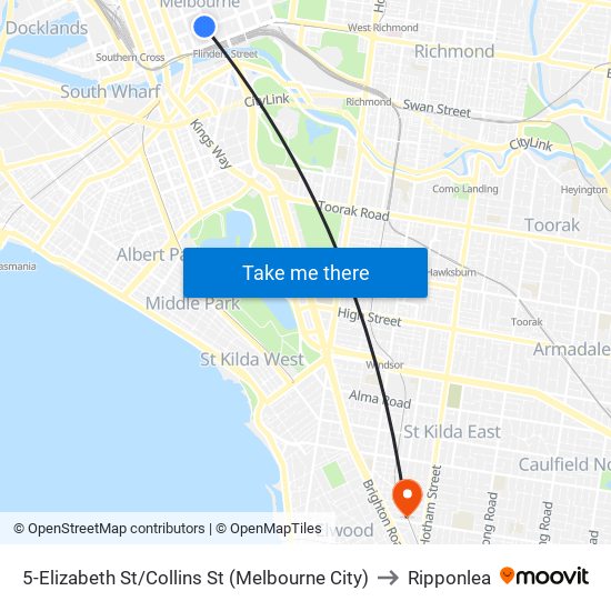 5-Elizabeth St/Collins St (Melbourne City) to Ripponlea map