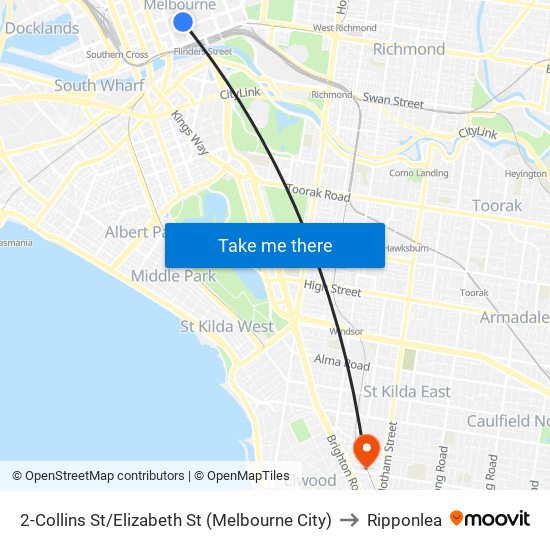 2-Collins St/Elizabeth St (Melbourne City) to Ripponlea map