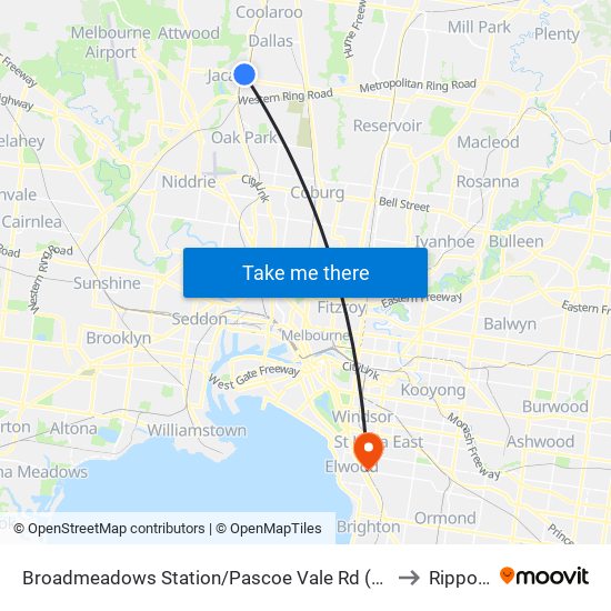 Broadmeadows Station/Pascoe Vale Rd (Broadmeadows) to Ripponlea map