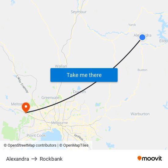 Alexandra to Rockbank map