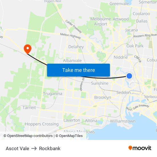 Ascot Vale to Rockbank map