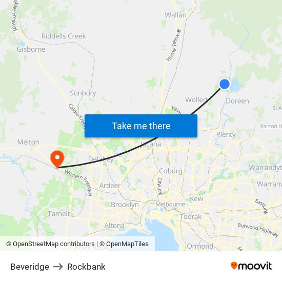 Beveridge to Rockbank map