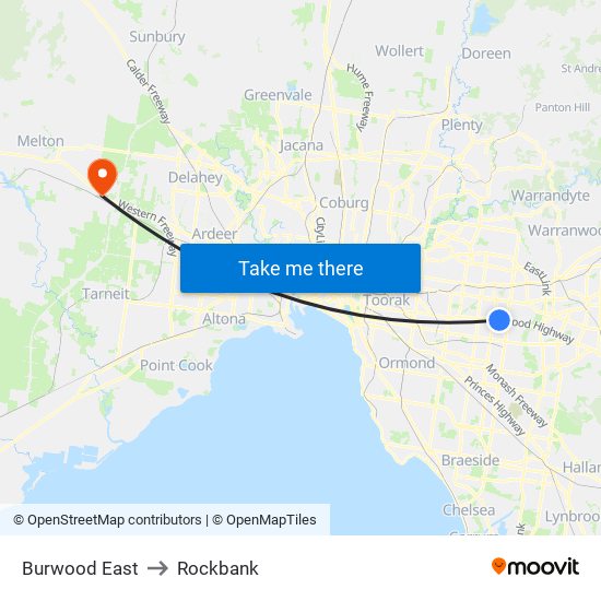 Burwood East to Rockbank map