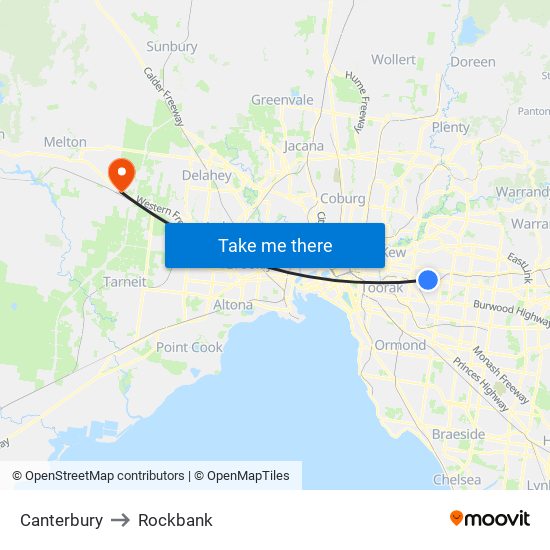 Canterbury to Rockbank map