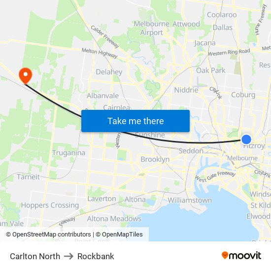 Carlton North to Rockbank map