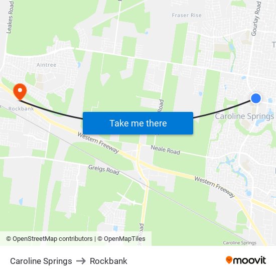 Caroline Springs to Rockbank map